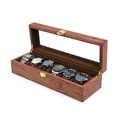 Boîte à montres vintage en bois de noyer 6 emplacements avec couvercle en verre - Boîte À Montres 6 Emplacements Grain De Palissandre-Intérieur Café