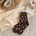 Chaussettes en laine marron foncé épaisses et chaudes à pois blancs pour l'hiver - Taille unique / Café Foncé
