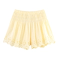 Gelbe Baumwollshorts mit Broderie Anglaise Bestickung und elastischem hohen Bund - XS / Eyelet Bestickte Shorts