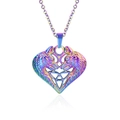 Detailed macro view of heart-shaped twin wolf pendant with vibrant rainbow metal plating - Rainbow Color Necklace With Pendant