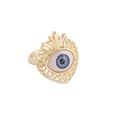 18K vergoldeter herzförmiger Evil-Eye-Ring mit blauem Auge und gewobenem Rahmen - Hohles Herz-Stil / 1# Königsblau