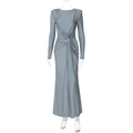 Detail of grey slim fit dress featuring an elegant twist knot waist and pleated design - S / Gray
