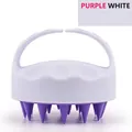 Scalp massager brush with purple silicone bristles and white ergonomic handle grip - Purple & White Wrist Handle