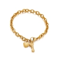 Pulsera dorada de acero inoxidable con colgantes de corazón y llave y cierre de mosquetón - Dorado (KB145343-Z)