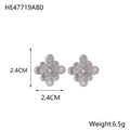 Detailed view of silver sunflower stud earrings measuring 2.4cm with white rhinestone center - Rhinestone Flower Stud Earrings (HE47719AB0)