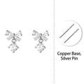 Sparkling S925 silver post bow earrings with teardrop cubic zirconia stones - Platinum Color Copper with S999 Silver Pin