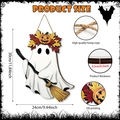 Detalle de cartel de madera fantasma Halloween, dimensiones, textura cuerda e impresión HD - Estilo Fantasma Montando Escoba (Y24Y51116_Q)