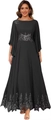 Elegant black floor-length chiffon dress with silver floral lace appliques and cape sleeves - US size 2 (S) / Black