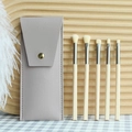 Set di 5 pennelli da trucco con manici beige e custodia in pelle PU grigia - 5 Pezzi + Borsa / Nudo