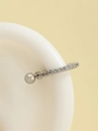 Silberne Büroklammer-Ohrringe mit Zirkonia-Besatz und einer grauen Metallperle - Creolen Mit Strass Und Perle Ohrring (K-717) / 1 Stück / Silber