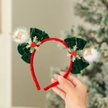 Christmas headband with red velvet, green bows, and golden reindeer sequins for holiday - Green Bow