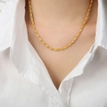 Golden two-tone bamboo joint geometric necklace with polished olive-shaped link chain - Short Style / Gold
