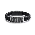 Men's double-layered black braided leather bracelet with four engravable metal beads - Four-Segment Steel Bead Style / Black