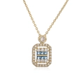 Collier élégant en or avec pendentif carré en cristal bleu et blanc pour femme - Métal Doré/Zircone Bleue