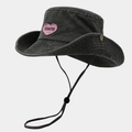 Close-up of pink heart embroidery and windproof rope on the dark grey sun hat - M (56-58cm) / Black