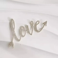 Silver rhinestone love lettering cake topper decoration for romantic Valentine occasions - Felt White Base Rhinestone LOVE Style A 1Pc