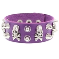Detailed close-up of purple PU leather bracelet featuring silver skull and stud embellishments - Purple Skull