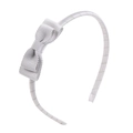 Elegant white satin wrapped headband with a matching grosgrain ribbon bow for girls - Grey Shell