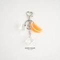 Detail of realistic orange slice keychain with metal heart clasp and ice cube charms - No.4-Orange Slice with Heart Hook and Chain