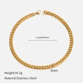 Detail showing 500mm length and 8mm width specs for gold Cuban chain necklace - 8mm-50cm / Gold