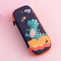 Deep blue 3D EVA dinosaur pencil case for kids with orange zippers and baseball motif - Baseball Dinosaur