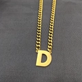 Cuban link chain necklace in 18K gold finish featuring a large capital letter D pendant - Letter D / Gold