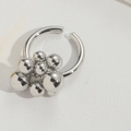 Minimalist silver bead adjustable open ring with mirror polished metallic clusters - Copper Beads / Silver