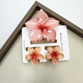 Pink gradient frangipani hair clip set with one large claw and two small side clips - Five-petaled Flower - Red Set (includes Card)