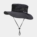 Detail of black sun hat featuring breathable mesh vents and SunShade embroidery - M (56-58cm) / Dark Gray