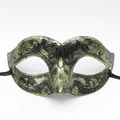 Masque vénitien demi-visage en or antique avec motifs floraux gaufrés et liens noirs - Petite Beauté Or