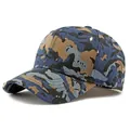 Men's camo cotton baseball cap featuring blue and khaki camouflage patterns - Navy Khaki Camouflage
