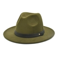 Olive green fedora hat with black faux leather band and gold stud on a white backdrop - M (56-58cm) / Army Green