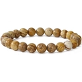 Macro shot of natural agate stone beads with wood grain patterns on a white background - Picture Stone Bracelet 8mm