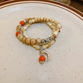 Double-layer beaded lily of the valley bracelet with orange accents and crescent moon pendant - Style 25 Khaki Double-layer Beaded Bracelet with Moon Pendant