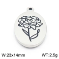 Ovale roestvrijstalen hanger met geboortebloem anjer en afmetingen van 23x14mm - Roos Stijl (KLJ8065-Z) / Zilver