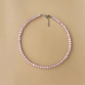 Macro detail of pink cat eye stone beads with silver adjustable lobster clasp and chain - Pure Pink Cat's Eye Beaded Necklace 38+5cm