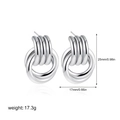 Silver chunky knot stud earrings featuring geometric ribbed lines and dimensions display - Silver Chunky Knot