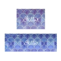Minimalist purple and blue wave pattern kitchen mat set with Hello text - Deep Sea Fish Pattern