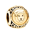 Golden hollow charm bead with a lion head emblem and starry patterns for DIY jewelry - Leo / Gold
