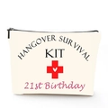 Beige canvas makeup bag with Hangover Survival Kit and 21st Birthday print - 21st Birthday Hangover Kit
