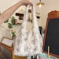 White canvas tote bag with 3D feather texture and grey butterfly print details - Vest Style Gray