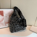 Stijlvolle zwarte pailletten shopper voor dames, ruime schoudertas met glinsterende afwerking - Zilver