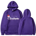 Purple Christmas hoodie featuring Merry Christmas print and colorful holiday light patterns - Purple