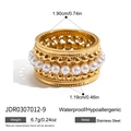 Anillo de corona de encaje dorado en acero inoxidable con detalles de perlas finas - Estilo Trenzado de Perlas Multicapa (JDR0307012-9)