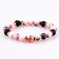 Pink Zebra Jasper and black lava stone 8mm bead bracelet with rose gold accents - Pink Zebra and Lava Stone