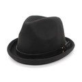 Classic black wool fedora hat with a rolled brim and gold buckle leather band detail - M (56-59cm) / Black