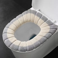 Grey and beige striped O-shaped knitted toilet seat cover with thickened warm fabric - Grey + Yellow