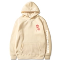Beige People Are Poison hoodie with red rose print and sleeve graphic, size M variant - Khaki 344