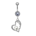 Piercing per ombelico a cuore argento con perla bianca e zircone scintillante - Stile Cuore Perla (24040801-2)