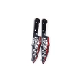 Detail view of acrylic Halloween dagger charms with floral patterns and red blood splatters - Style 4 (57*12mm)